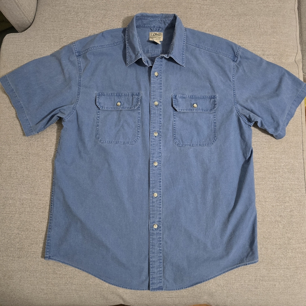 L.L. Bean medium blue short sleeve shirt.
